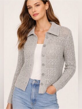 Joie • Open Knit Grey Sweater Cardigan